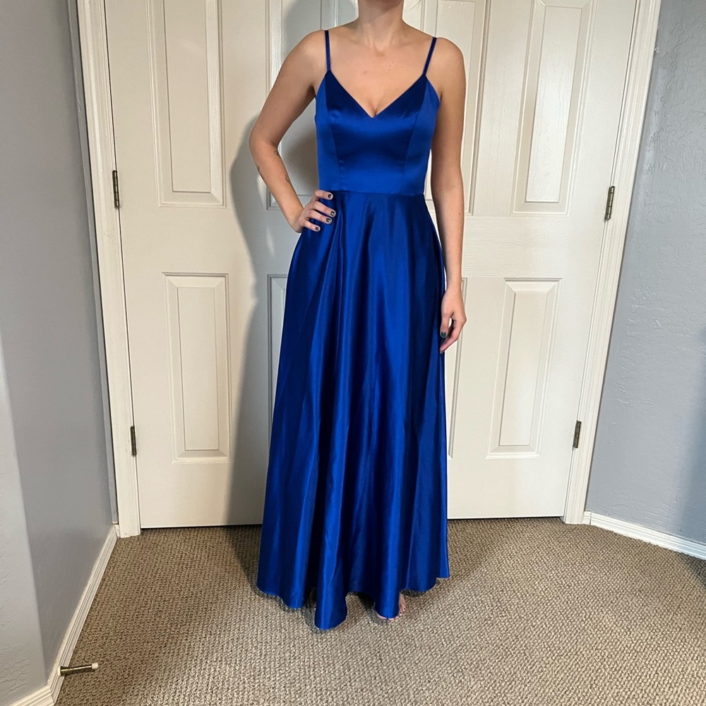 Jules & Cleo cobalt blue silk satin gown size 6 cerulean